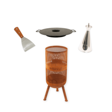 Pakketdeal BonFeu BonVes 34 corten + plancha + oliekan + spatel