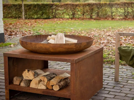 Esschert Vuurschaal met Houtopslag 60 cm Roest