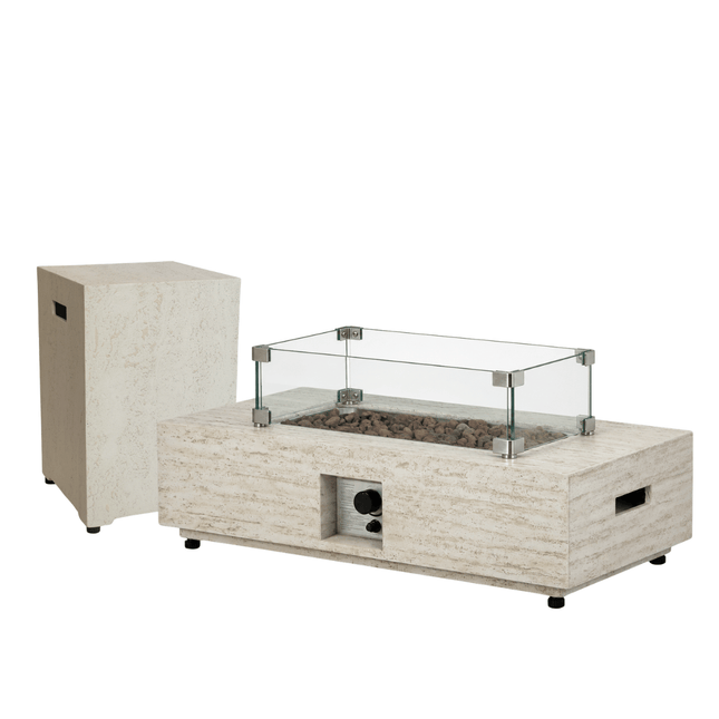 Happy Cocooning Feuertisch-Set Estate Rectangle travertin
