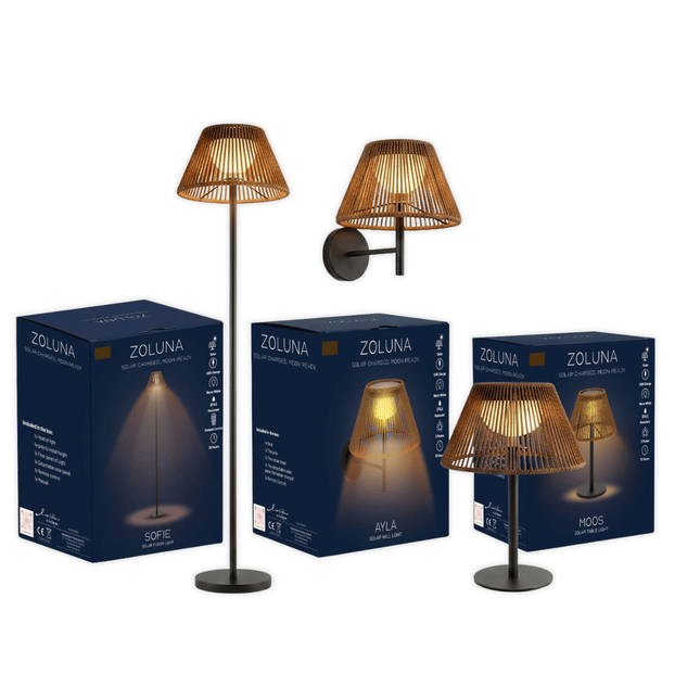 Paketangebot ZOLUNA 1x Stehlampe Sofie + 1x Tischlampe Moos + 1x Wandleuchte Ayla