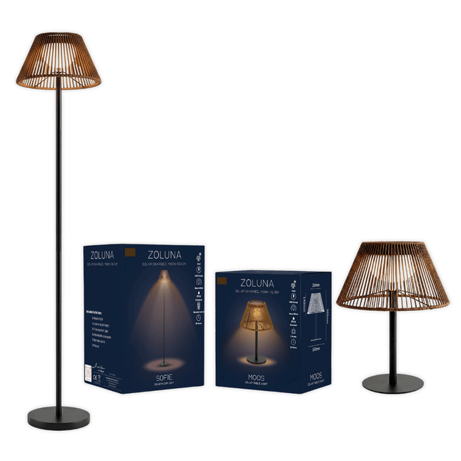 Paketangebot ZOLUNA 1x Stehlampe Sofie + 1x Tischlampe Moos