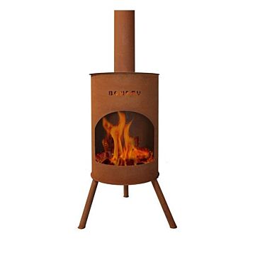 BonFeu BonTon 50 corten Produktfoto mit Feuer
