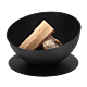 Esschert Feuerschale schräg schwarz Produktfoto mit Holz
