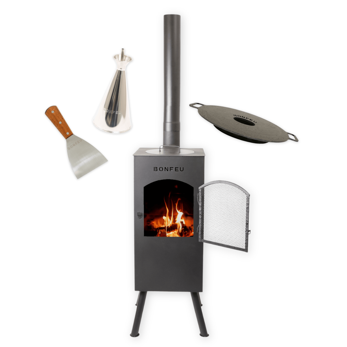 Paketangebot BonFeu BonCarré schwarz + Plancha + Ölkanne + Spatel