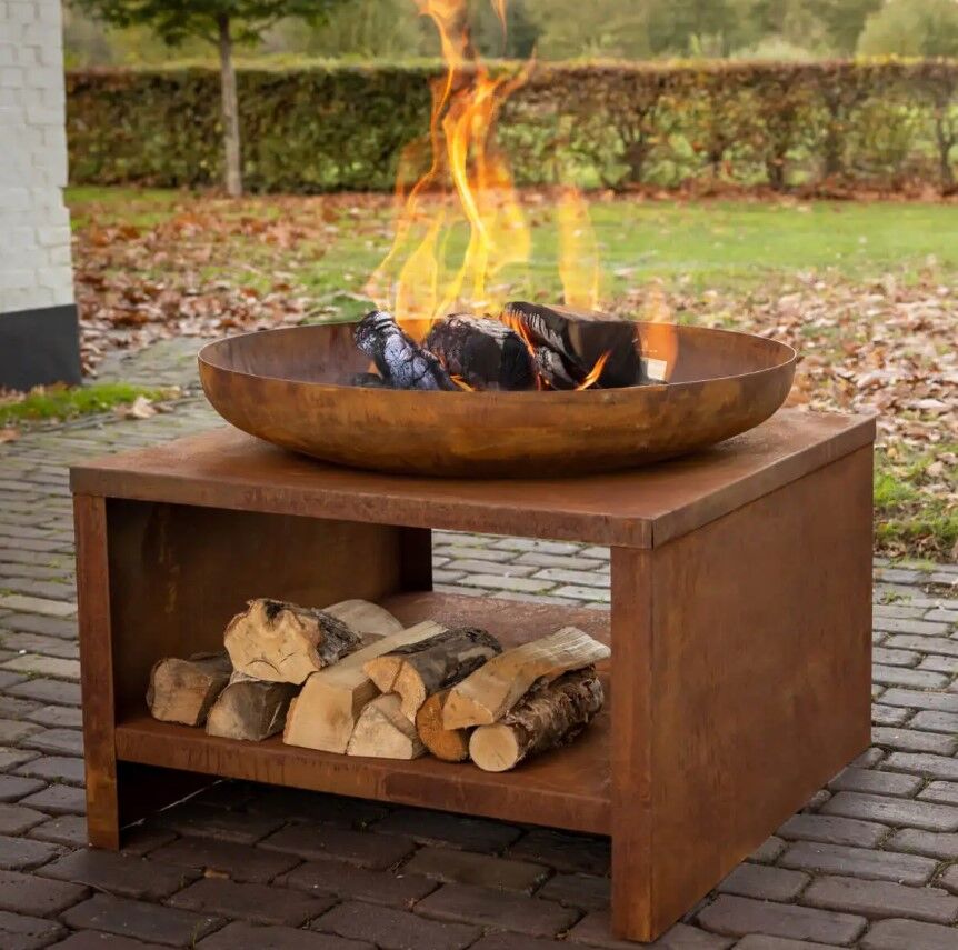 Esschert Feuerschale mit Holzlagerung 60 cm Rust