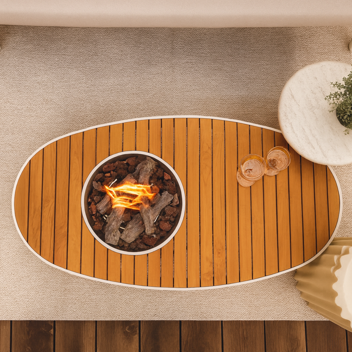 Happy Cocooning Feuertisch Riviera 140 oyster beige