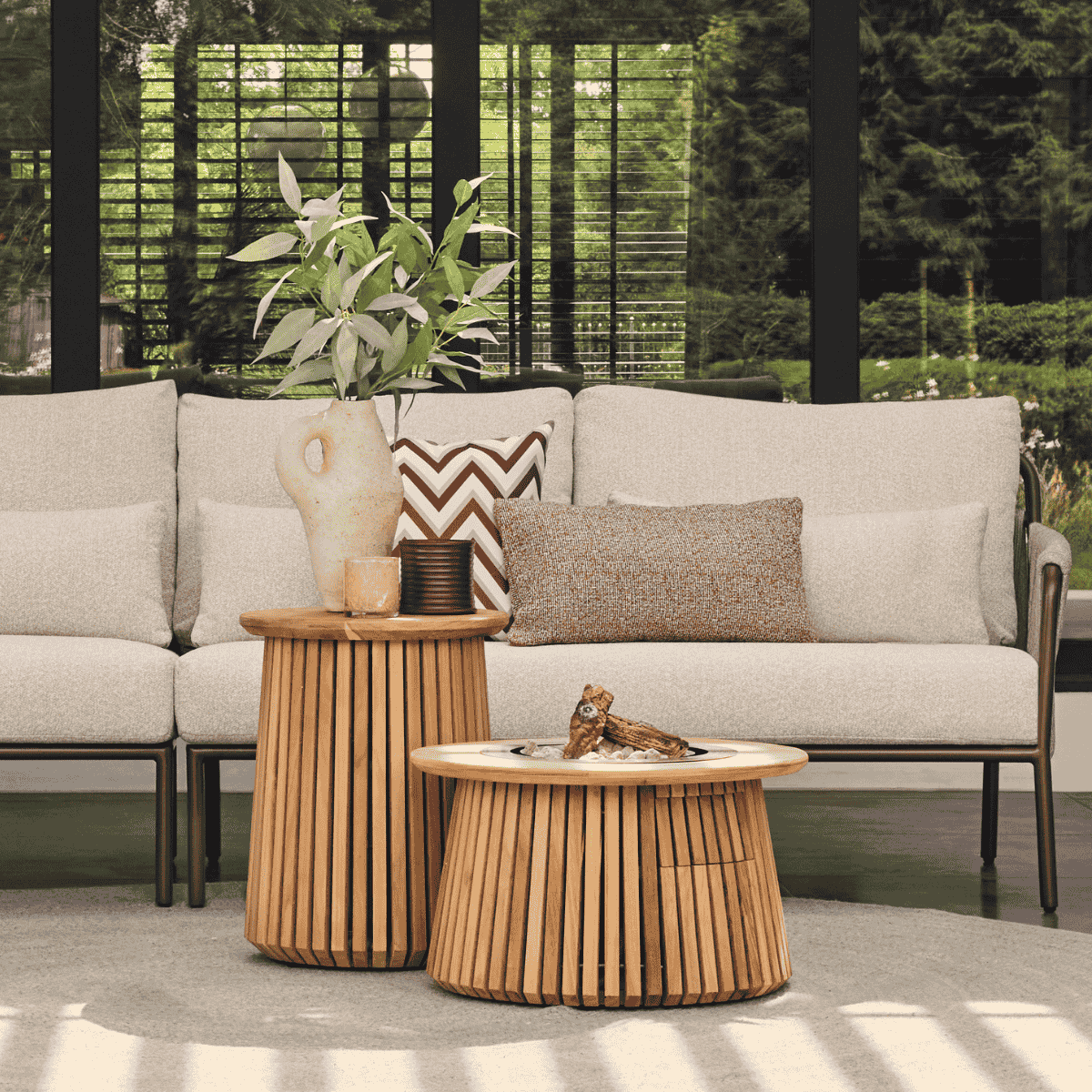 Happy Cocooning Feuertisch Lagune Round 60 Teakholz