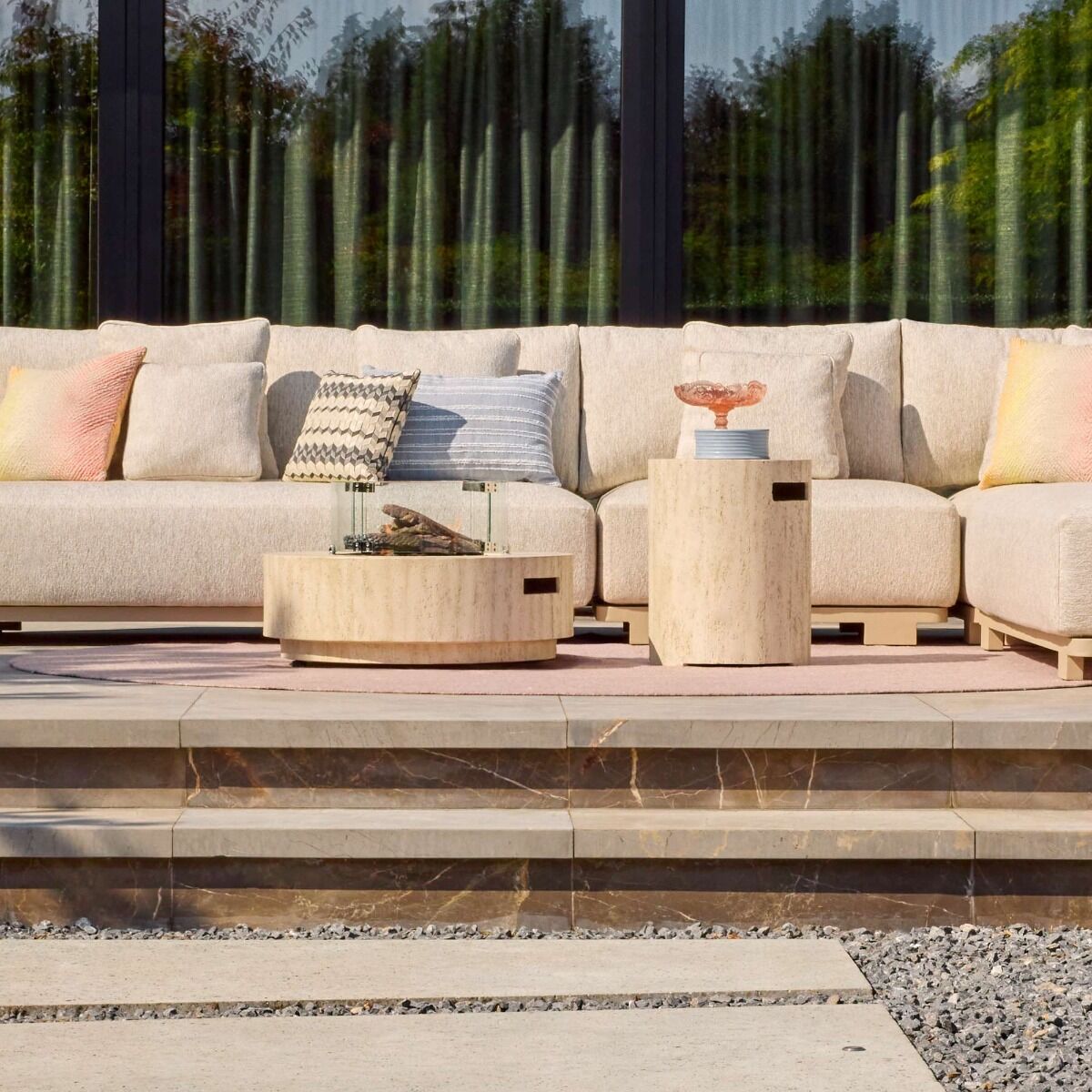 Happy Cocooning Feuertisch Estate Round 76 travertin