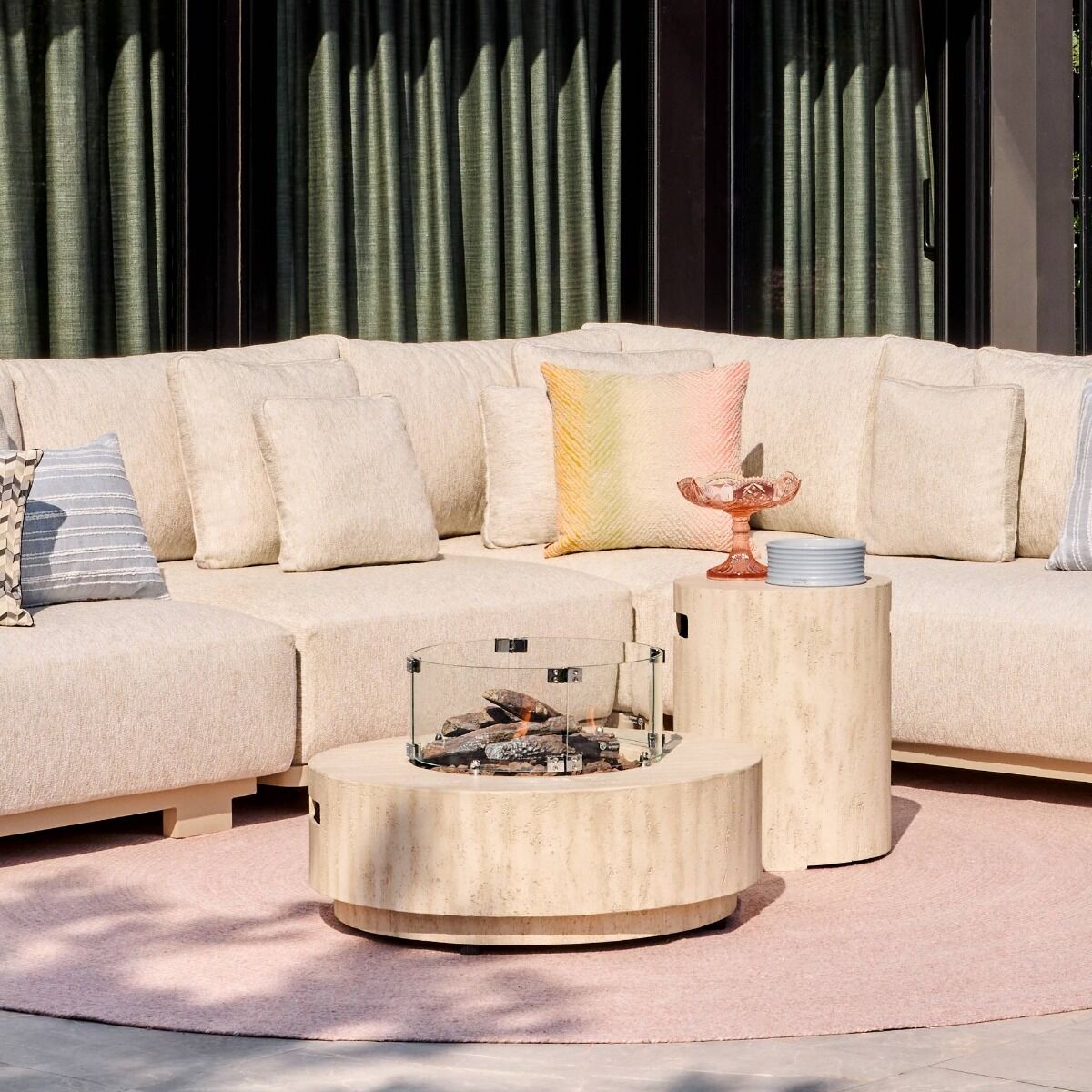 Happy Cocooning Feuertisch Estate Round 76 travertin