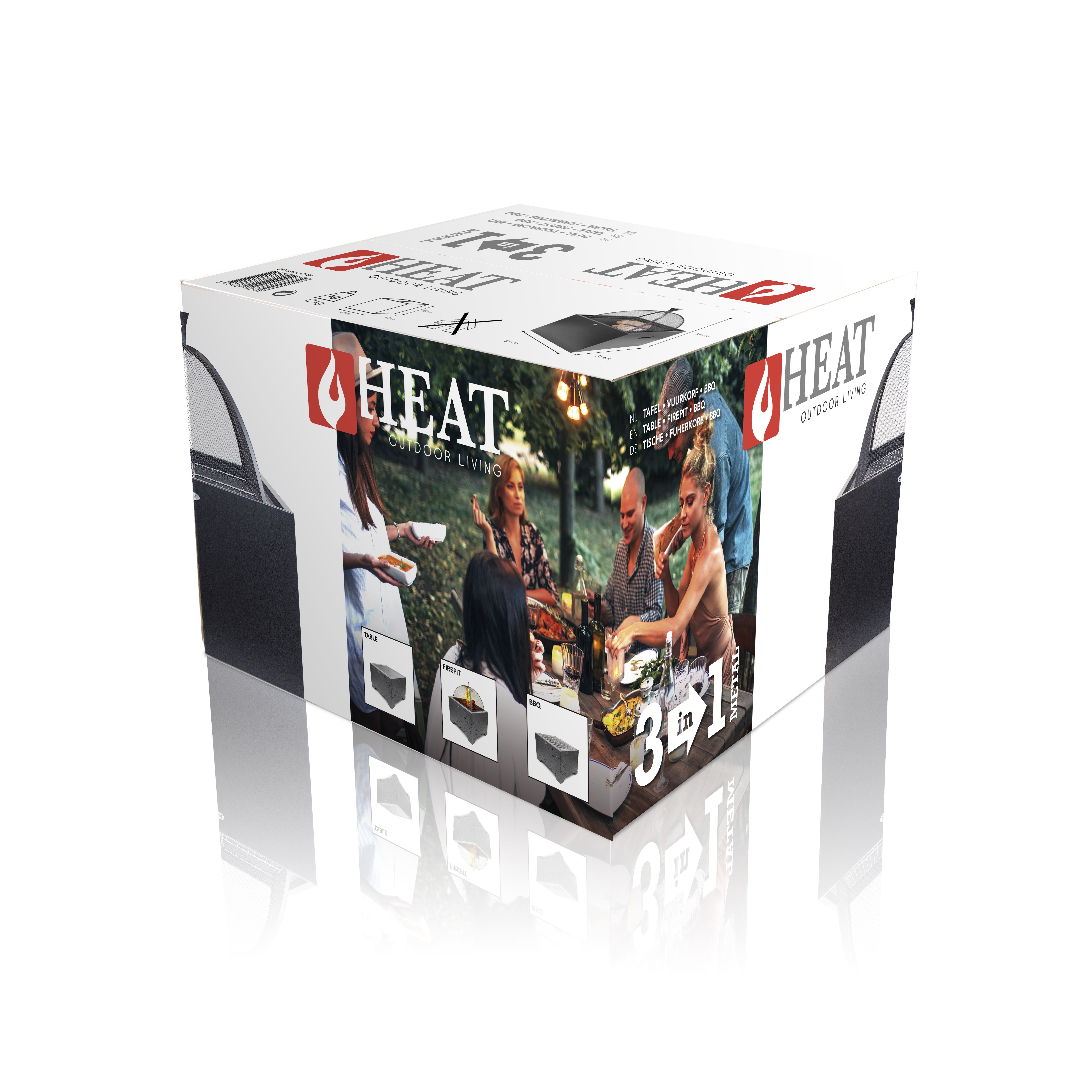 HEAT Feuerkorb 3 in 1 (Feuerkorb + BBQ + Beistelltisch)