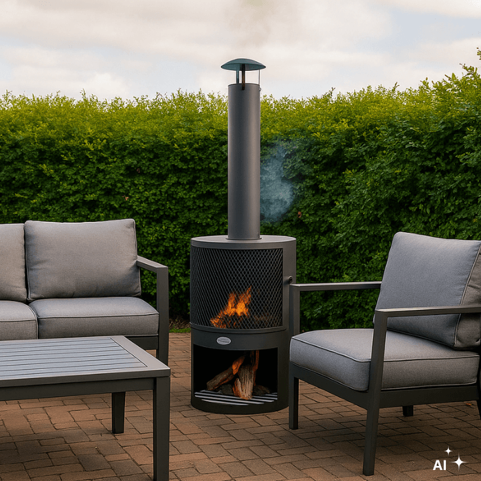 HEAT Hamar Terrassenofen mit Holzlager HEAT Hamar Terrassenofen mit Holzlager