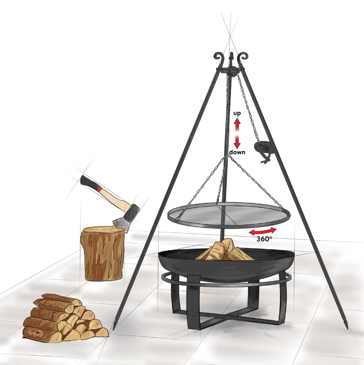 CookKing Stativ 180 cm mit Edelstahlrost  + Rolle