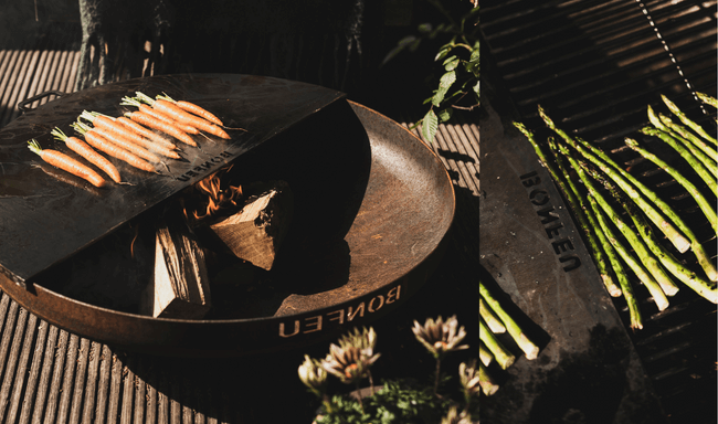 Kochen im Freien mit ein Feuerschale}