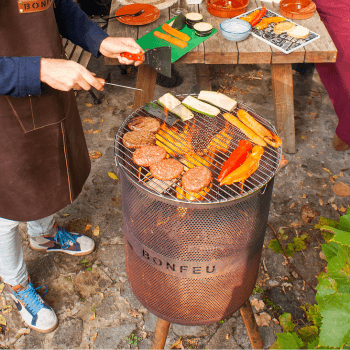 BonFeu BonVes 45 Feuerkorb mit grill und Lebensmittel